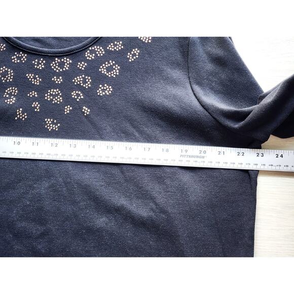 Top/Blouse-Quacker Factory-Black-Gold Studs-Round Neck-3/4 Sleeves-Size XL - Picture 7 of 11
